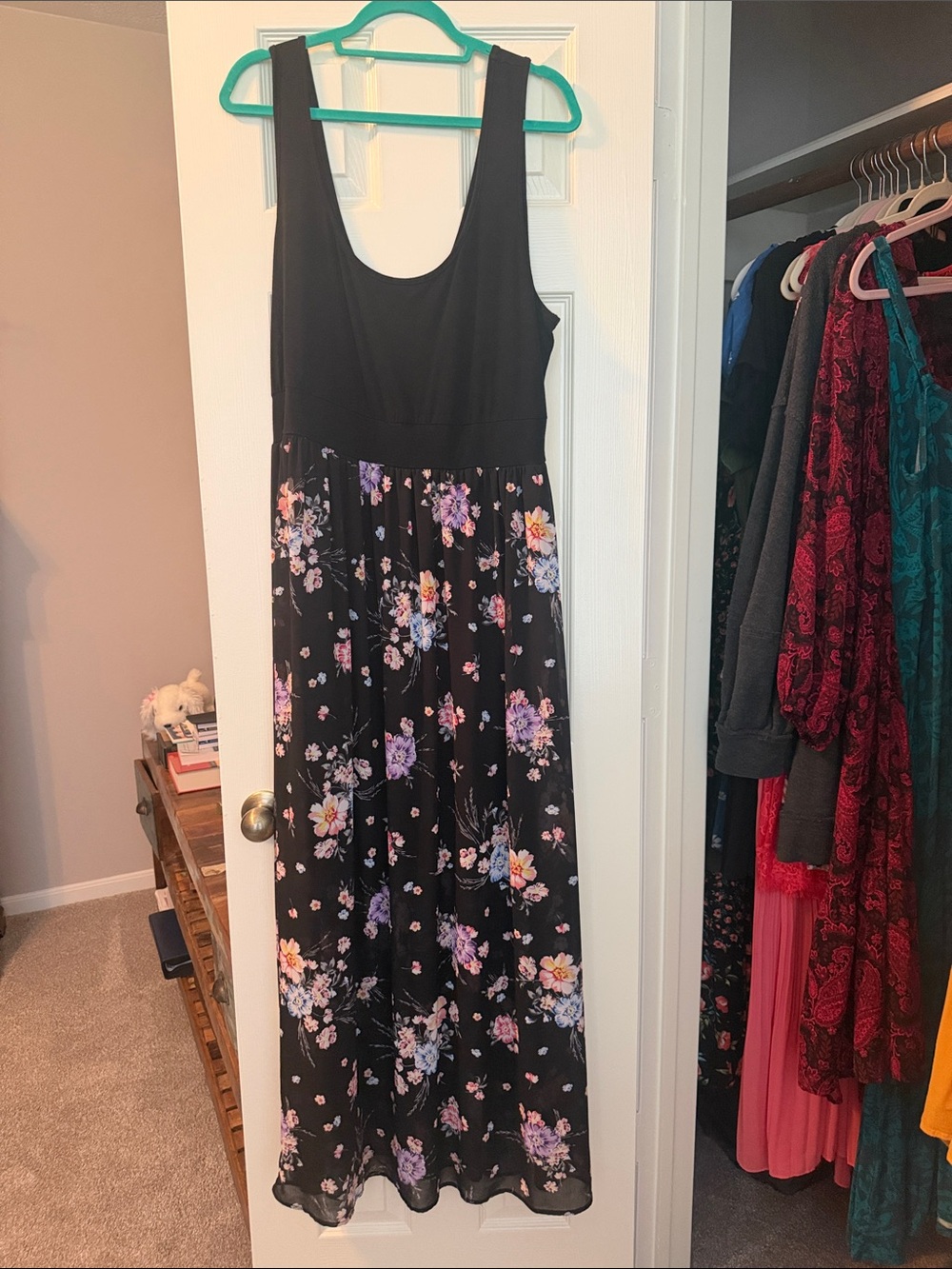 torrid Black Floral Maxi Dress with Purple & Pink Blooms